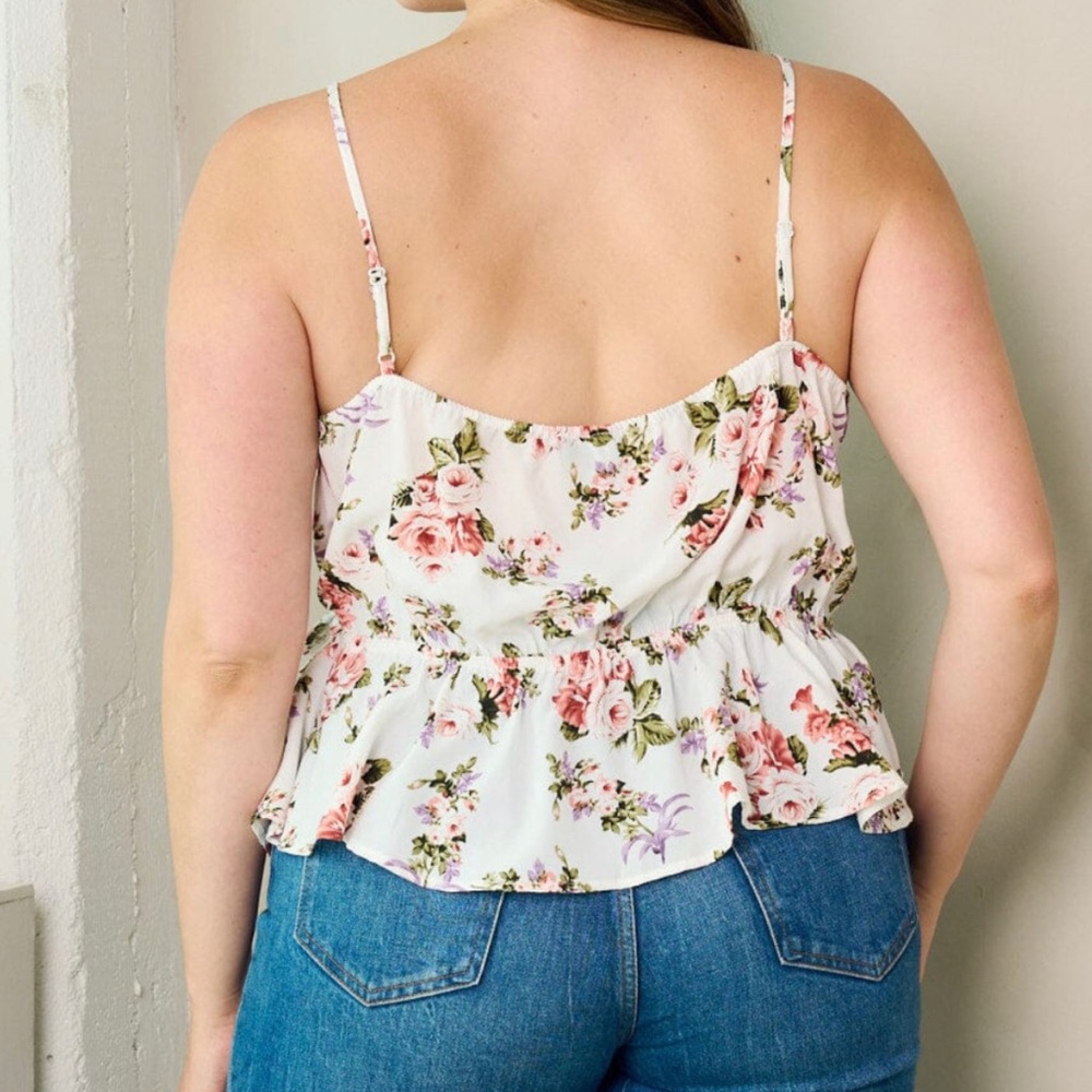 NWT Plus Size Floral Sleeveless Peplum Wrap Tank Top” - Picture 2 of 2